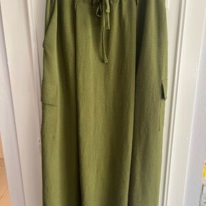 1. State Olive Maxi Skirt Drawstring Waist Cargo Pockets A-line